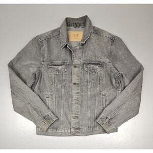Gap‎ Denim Jacket Mens Large. Y2K Black Gray Trucker Jean Preppy Casual